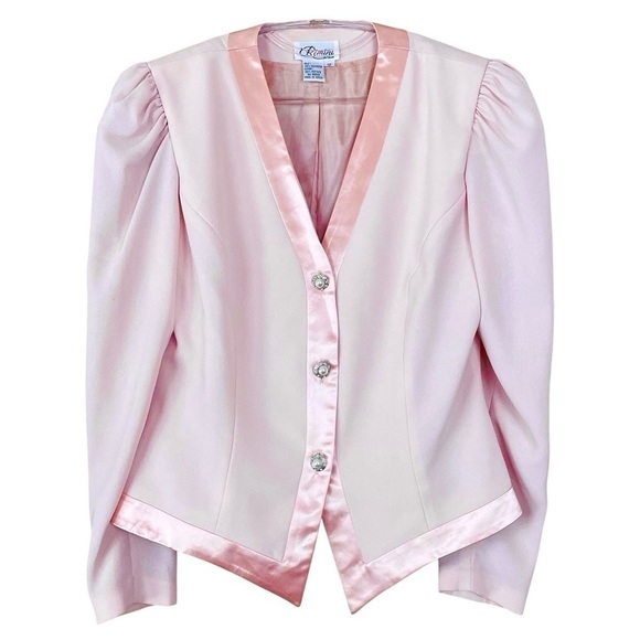 Vtg Rimini Satin Trim Buttoned Formal Blazer Jacket Pastel Pale Pink Size 12 - Picture 8 of 8